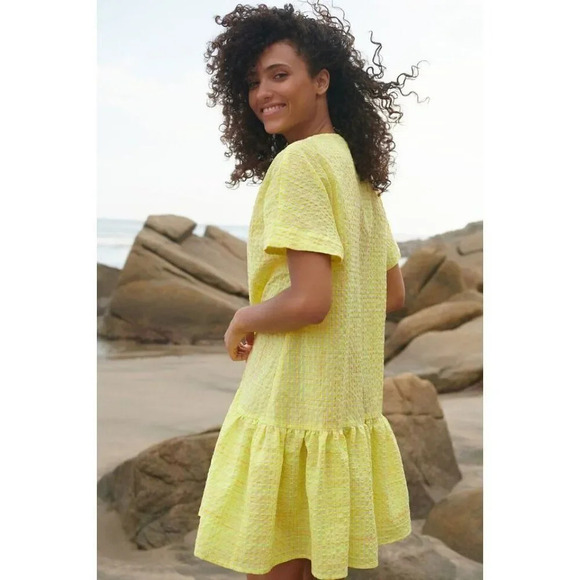 Anthropologie Corey Lynn Calter Yellow  Mariah Textured Mini Dress Size Medium - Picture 4 of 13
